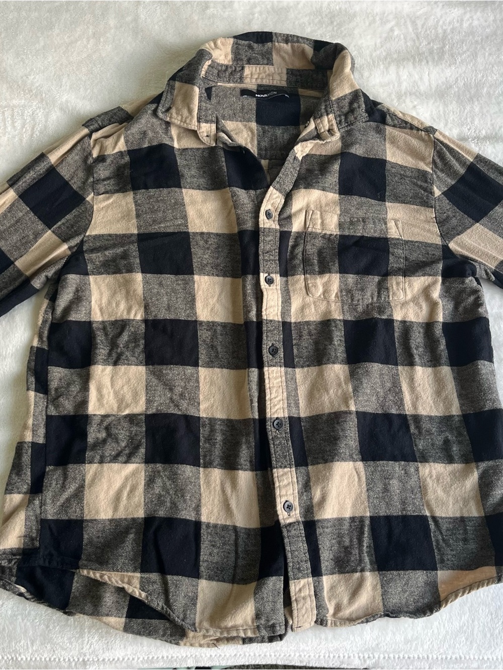 Fashion Nova Men Beige and Black Button-Down Shirt